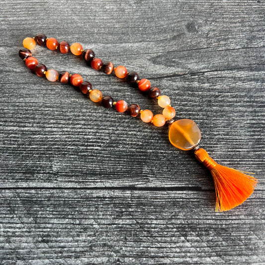Sacral Chakra Meditation Mala – 27 Beads of Carnelian & Red Tiger Eye