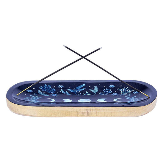 Moon Phases Boat Wooden Handmade Incense Holder